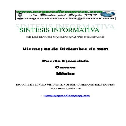 Sintesis informativa 01 12 2011