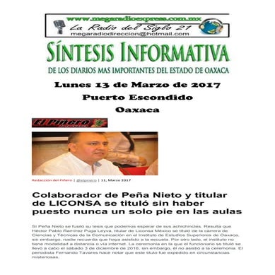Sintesis informativa 13 de marzo 2017