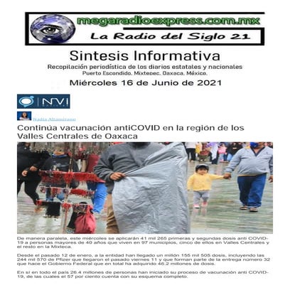 Megaradioexpress - Sintesis informativa -  Miercoles16 de junio de 2021