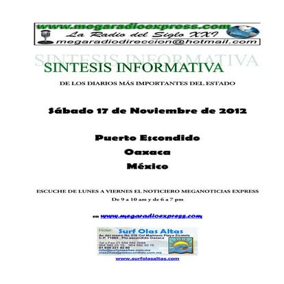 Sintesis informativa 17 11 2012