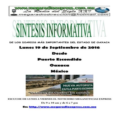 Sintesis informativa 19 09 2016