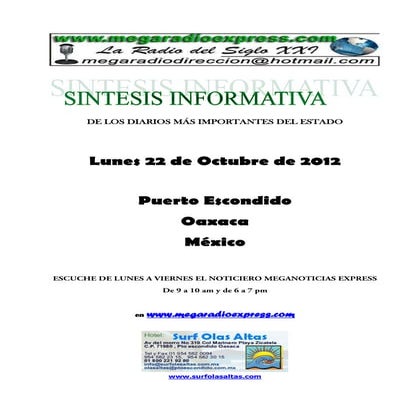 Sintesis informativa 22 10 2012