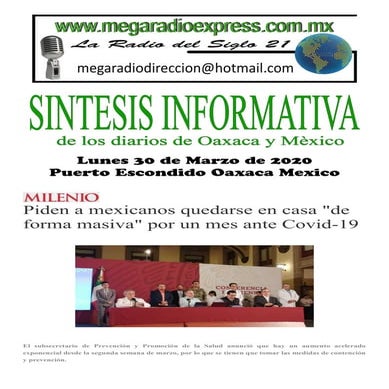 Sintesis informativa lunes 30 de marzo de 2020