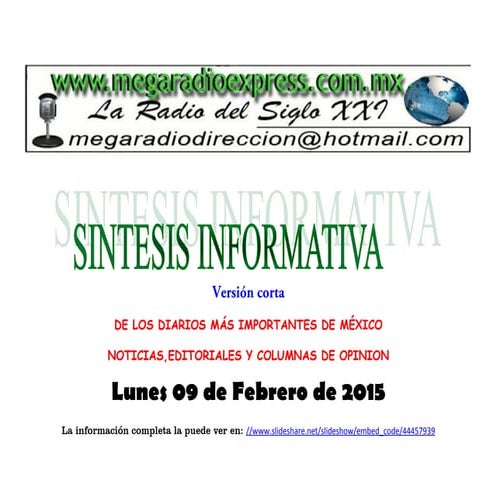 Sintesis informativa  mexico 09 de febrero 2015