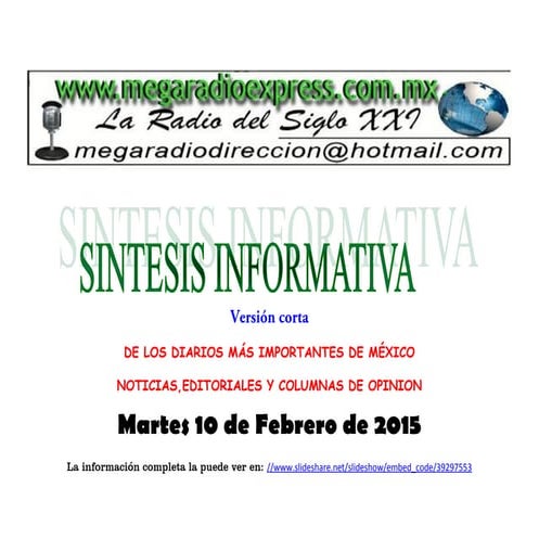Sintesis informativa  mexico 10 de febrero 2015