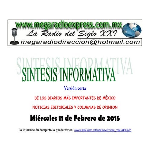 Sintesis informativa  mexico 11 de febrero 2015