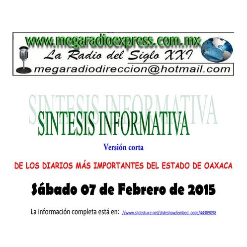 Sintesis informativa oaxaca 07 de febrero 2015
