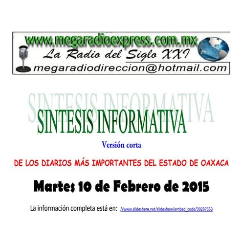 Sintesis informativa oaxaca 10 de febrero 2015