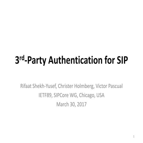 IETF98 - 3rd-Party Authentication for SIP