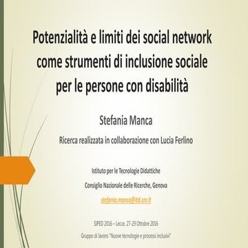 Potenzialità e limiti dei social network come strumenti di inclusione sociale per le persone con disabilità