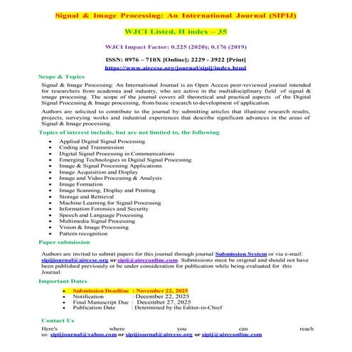 Signal & Image Processing : An International Journal