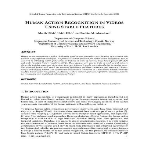 HUMAN ACTION RECOGNITION IN VIDEOS USING STABLE FEATURES 