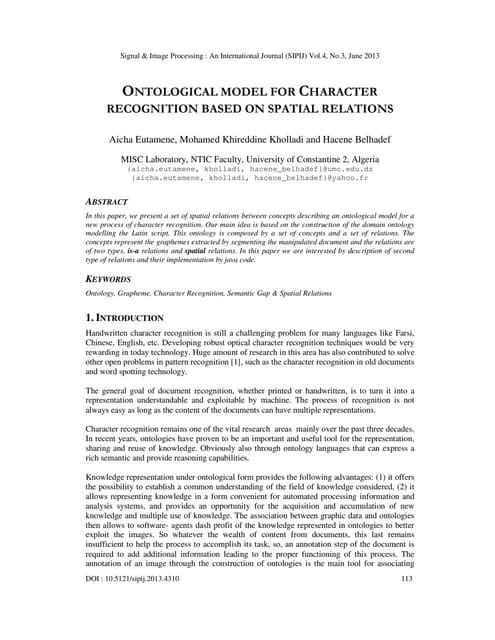 ONTOLOGICAL MODEL FOR CHARACTER RECOGNITION BASED ON SPATIAL RELATIONS