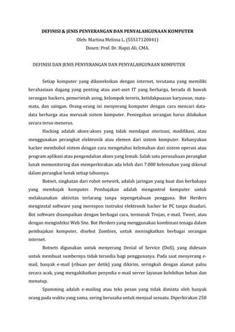 Sipi, martina melissa, prof. hapsi ali, definisi &amp; jenis penyerangan &amp...