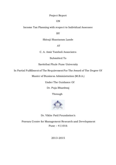 income tax planning (University Pune.) by shivaji lande