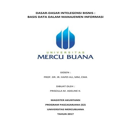 SI & PI, Priscilla M. Adeline K., Hapzi Ali, Dasar-dasar Intelegensi Bisnis -...