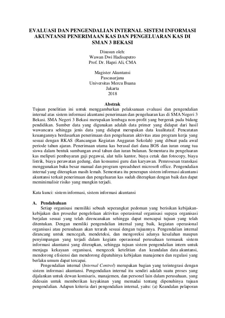 Si Pi Uas Wawan Dwi H Hapzi Ali Evaluasi Dan Pengendalian Interna