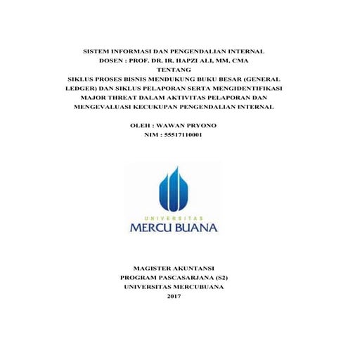 Si & pi, wawan pryono, hapzi ali,  siklus proses bisnis buku besar (general ledger) dan siklus pelaporan , mercu buana, 2017