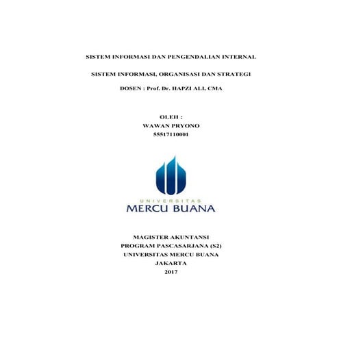 Si & pi, wawan pryono, hapzi ali, sistem informasi, organisasi, dan strategi, universitas mercu buana, 2017