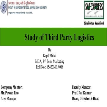 Summer Internship project On Study of 3PL