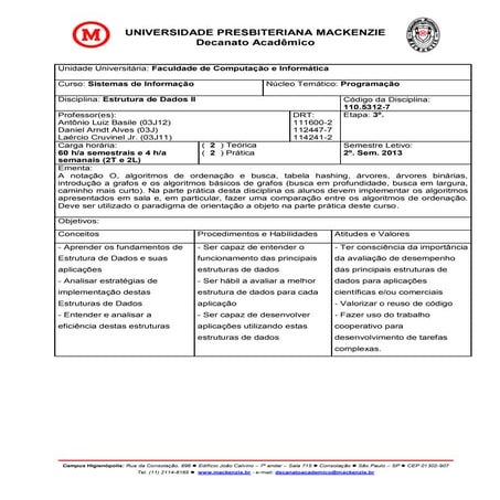 Estrutura de Dados II - Plano de Ensino