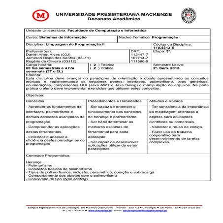 Linguagem de Programação II - Plano de Ensino