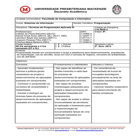 Técnicas de Programação Aplicada III - Plano de Ensino