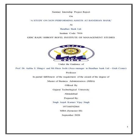 Sip report on NPA analysis at Bandhan Bank