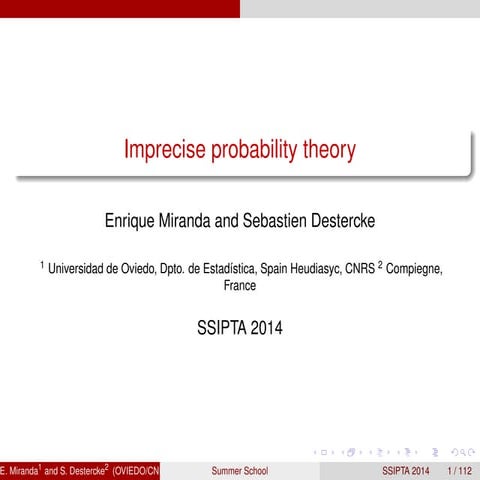 Imprecise probability theory - Summer School 2014