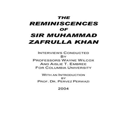 THE REMINISCENCES OF SIR MUHAMMAD ZAFRULLA KHAN | PDF
