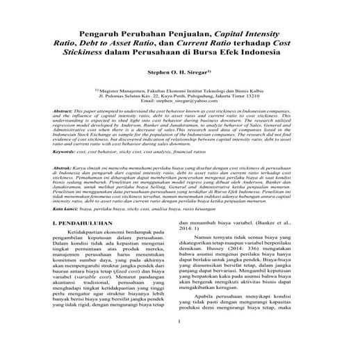 Pengaruh Perubahan Penjualan, Capital Intensity Ratio, Debt to Asset Ratio da...