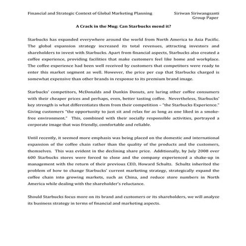 Siriwan starbucks drastic expansion effect analysis