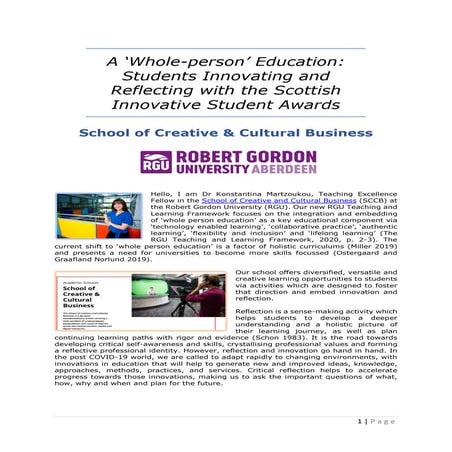 A ‘Whole-person’ Education: Students Innovating and Reflecting with the Scott...