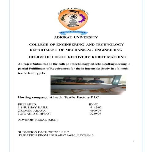 internship report and design 5th year mechanical enginering