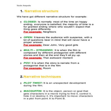 Narrative structure, codes and conventions of a fictional film | PDF