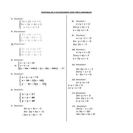 Sistema de 3 ecuaciones con tres variables