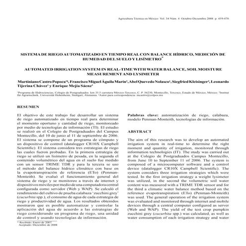 Sistema de riego automatizado en tiempo real con balance hidrico, medicion de...