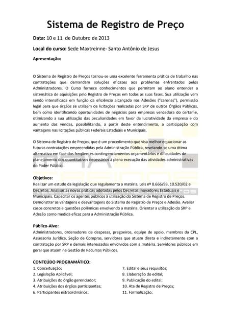 Sistema e registro de preço