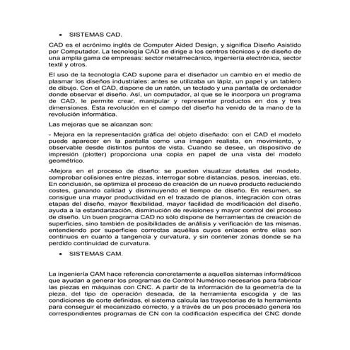 SISTEMAS CAD CAM CAE Y CNC | DOCX