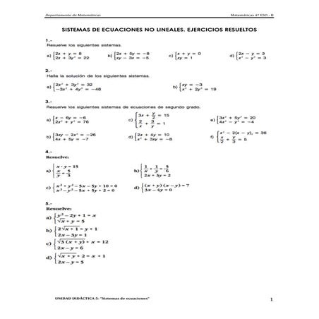 SISTEMAS DE ECUACIONES LINEALES Y NO LINEALES