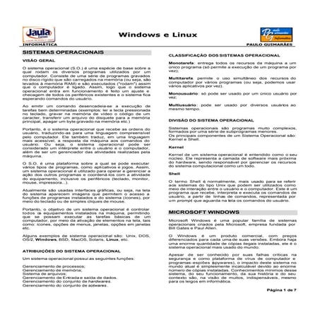 Sistemas Operacionais (Windows X Linux)