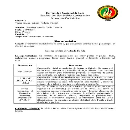 Sistema turistico orlando florida teoira