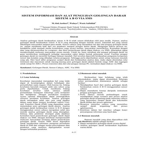 Sistem informasi dan pengujian golongan darah sistem a b o via sms