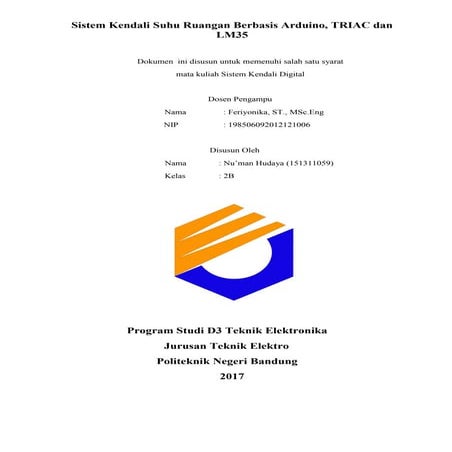 SISTEM KENDALI SUHU RUANGAN BERBASIS ARDUINO, TRIAC, DAN LM35