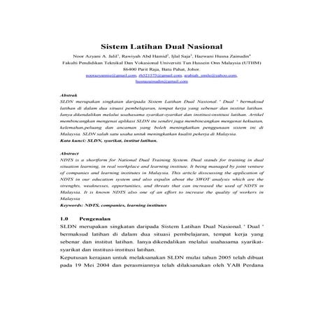 Sistem latihan dual nasional, noor azyani, rawiyah, ijlal, hazwani husna(1)