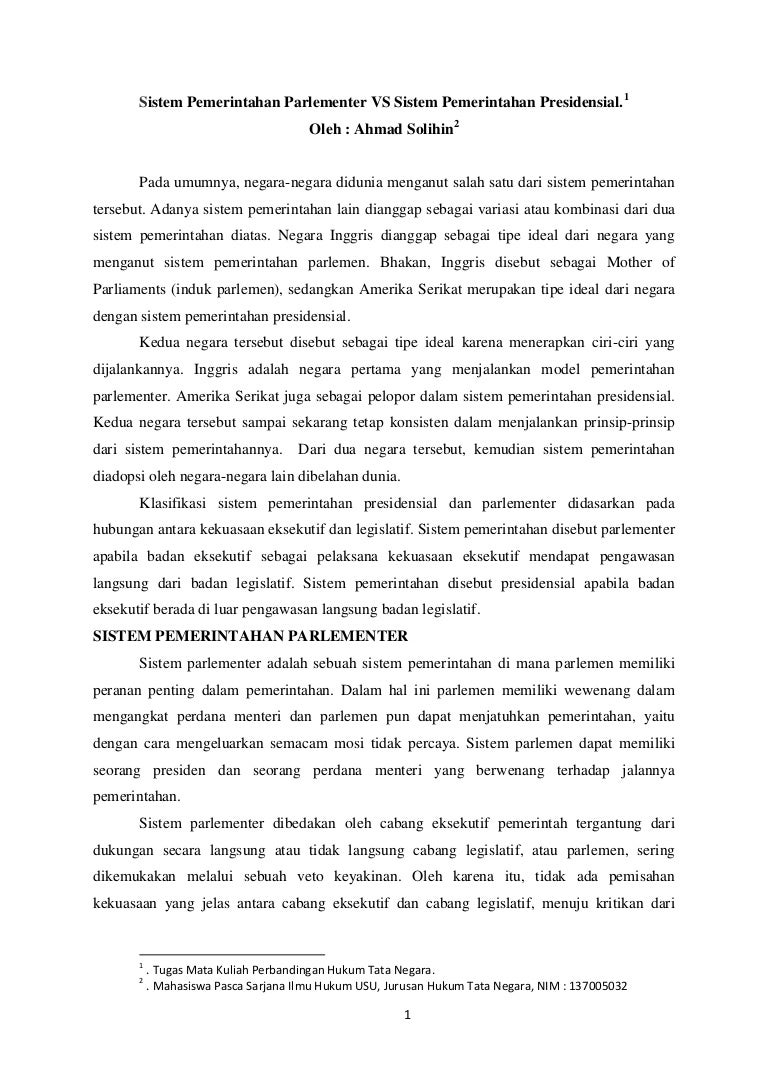 Sistem Pemerintahan Parlementer Vs Sistem Pemerintahan Presidensial