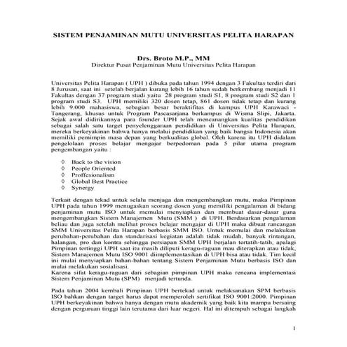 Sistem penjaminan mutu universitas pelita harapan