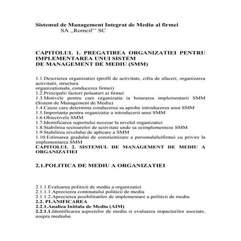 Sistemul de management integrat de mediu al firmei sc romcif sa