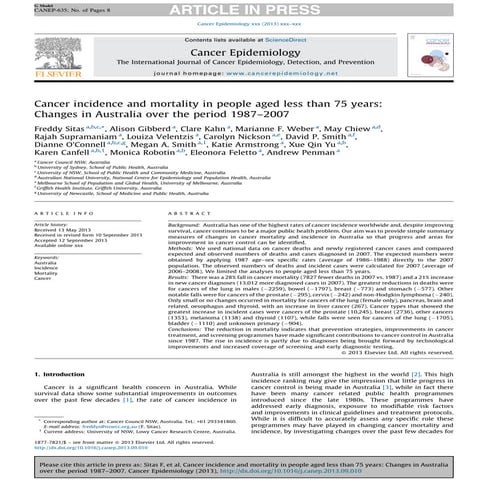 Cancer incidence and mortality in people aged less than 75 years: Changes in ...
