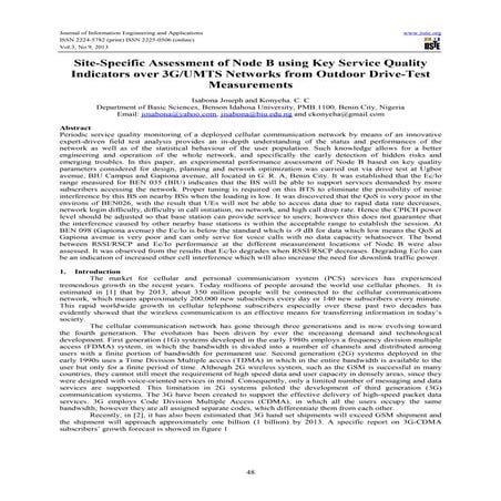Site specific assessment of node b using key service quality indicators over 3 g-umts networks from outdoor drive-test measurements